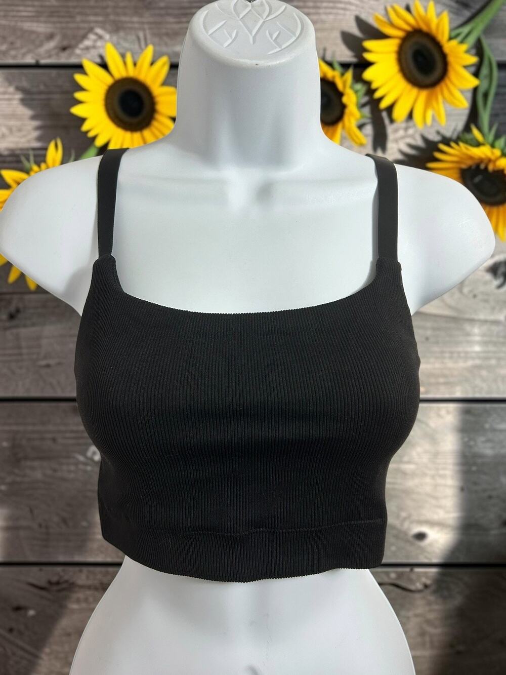 Aerie Black Bralette Sz XL Ribbed Square Neckline Comfy Stretch Sports Bra